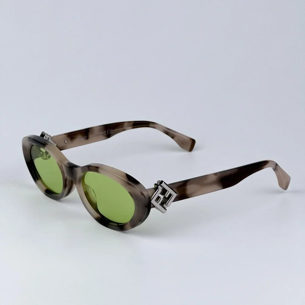 Fendi FF DIAMONDS FE40140U 01A Men NEW AUTHENTIC Sunglasses Oval Havana Green